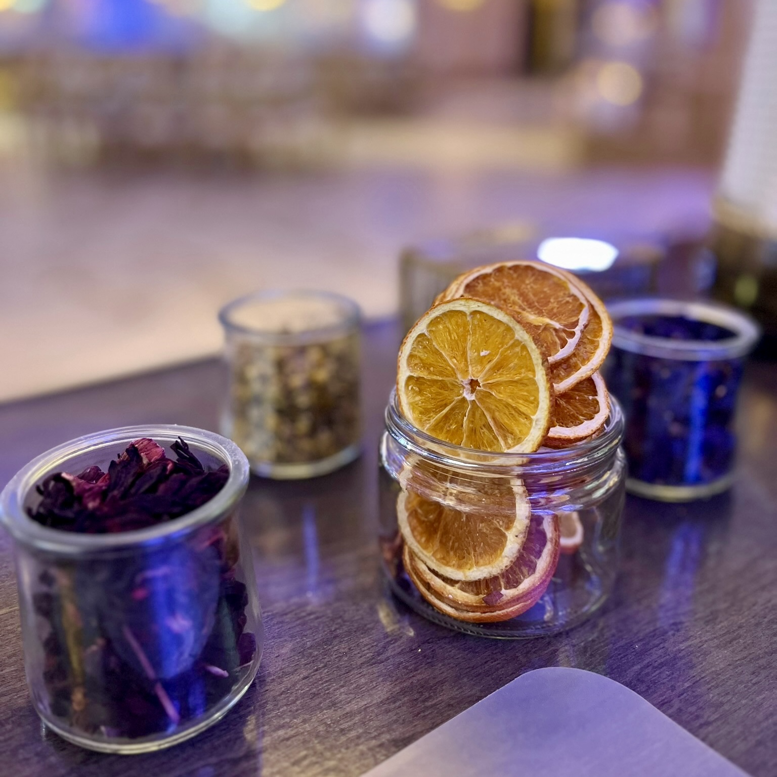 Dried tea ingredients and orange slices